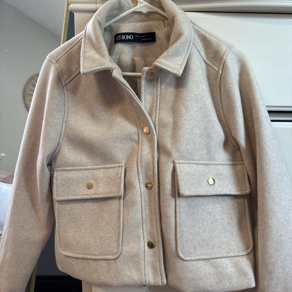 Ci Sono Light Beige Coat with Gold Accents